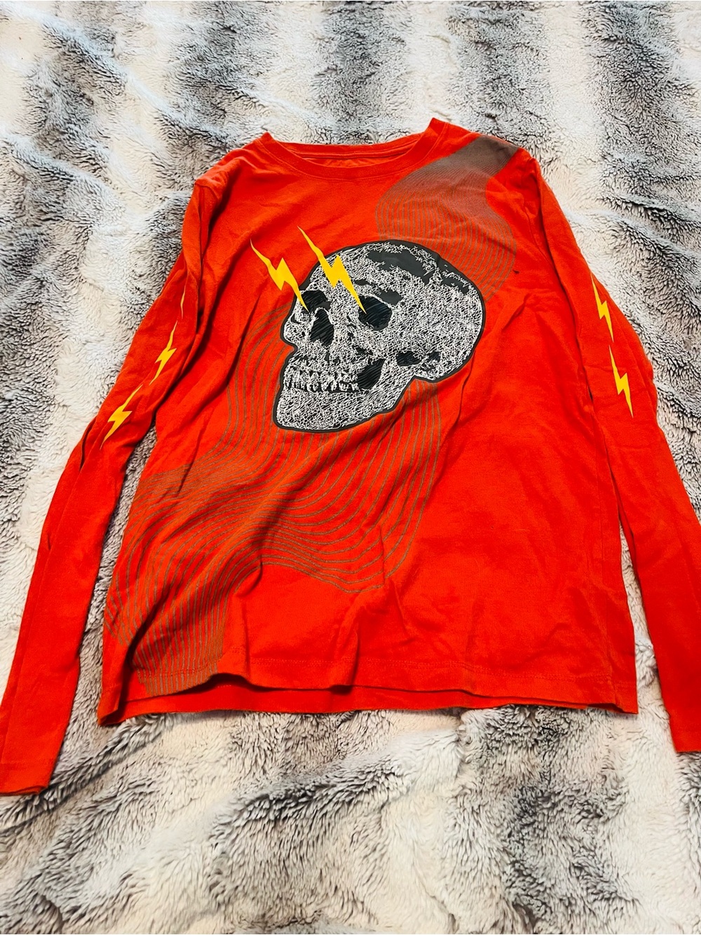 wonder nation Red Long-Sleeve Tee with Skull & Yellow Lightning